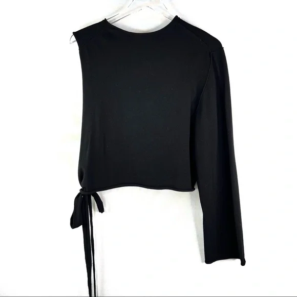 Isabel Benenato Black One Sleeve Sweater Top Asymmetrical Tie Side Crewneck 46 - Picture 2 of 5